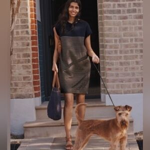 Boden Faye Jersey Knit T-shirt Dress Foil Metallic Gold Stripes Size 6R